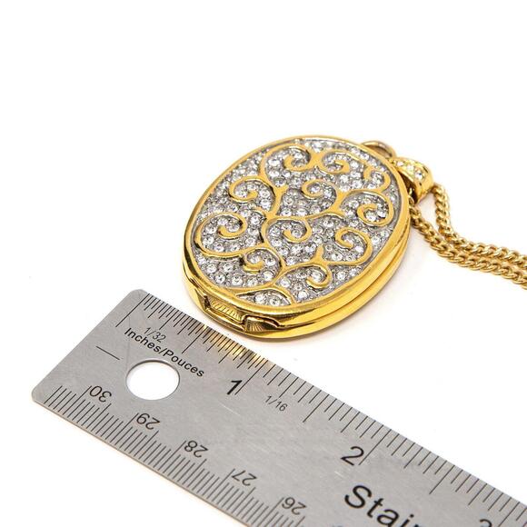 Vtg Butler Fifth Avenue Rhinestones & Enamel Gold Tone Necklace 32" Chain Locket - Picture 9 of 12